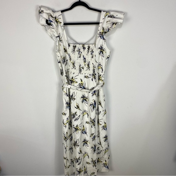 Tanya Taylor Alyna Floral Linen Blend Midi Dress Sweetheart Neckline White - Picture 2 of 9